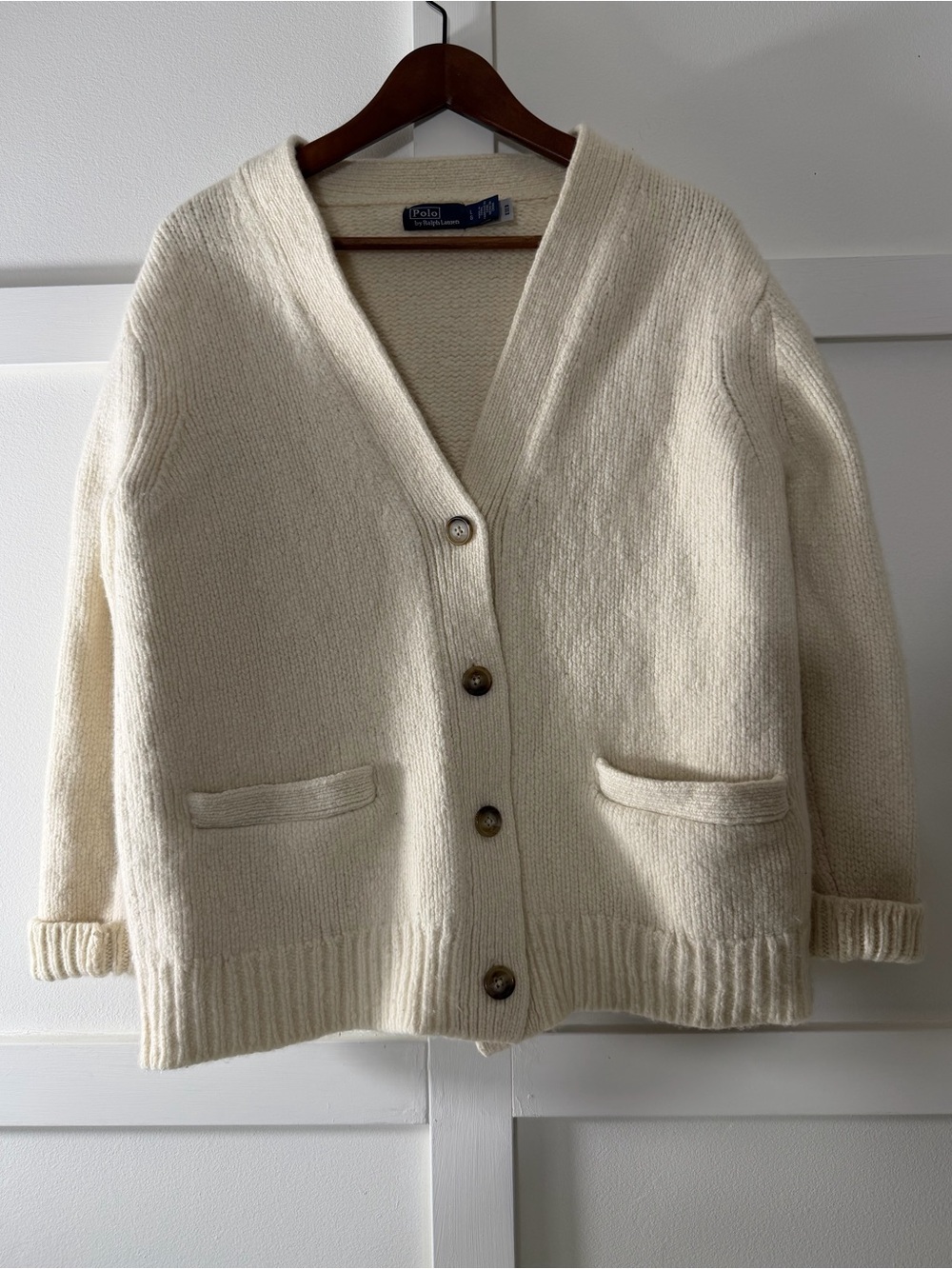 Ralph Lauren Cream Button-Front Wool Cardigan - Size L